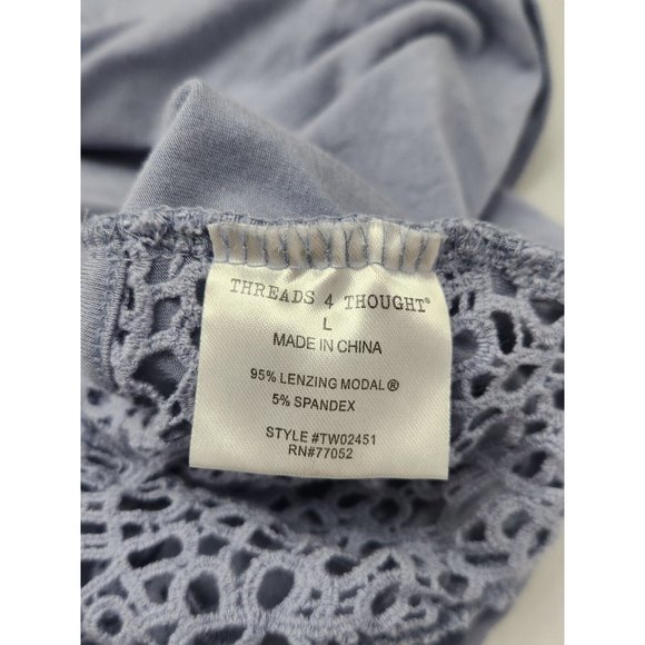 Threads 4 Thought Women's Sz L Purple Cap Sleeve Crochet Back Modal Top - Picture 4 of 8